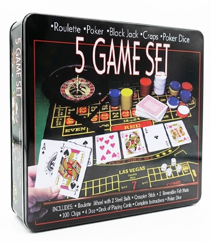 پنج بازی پوکر و  ژتون صد تایی جعبه فلزی  Poker Chips Case